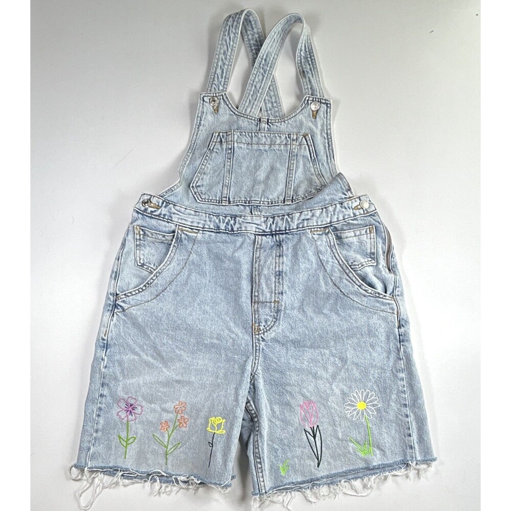 OOAK The Series NY/ We The Free Reworked Embroidered Shortalls Size Med Raw Hem